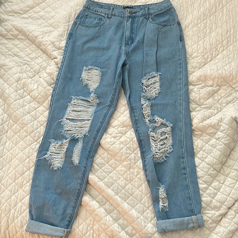 Pretty Little Thing Denim Ripped Jeans- Medium Wash